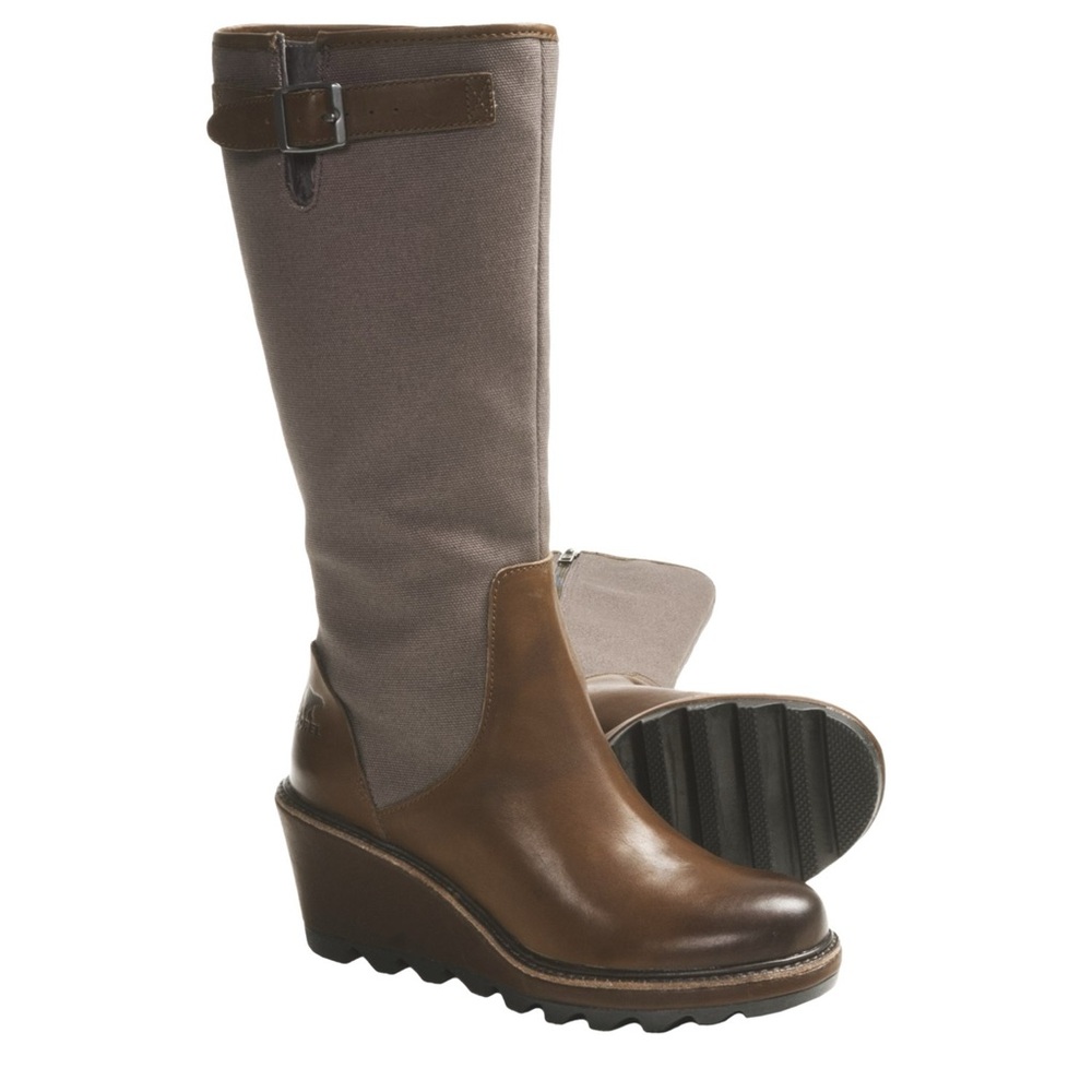 SOREL cool canvas and leather wedge tall riding boot size 9 GUC
